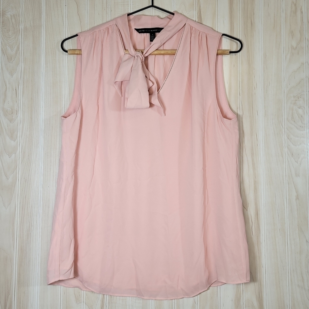 White House Black Market Pink Sleeveless Blouse with Tie Neck Sz 4